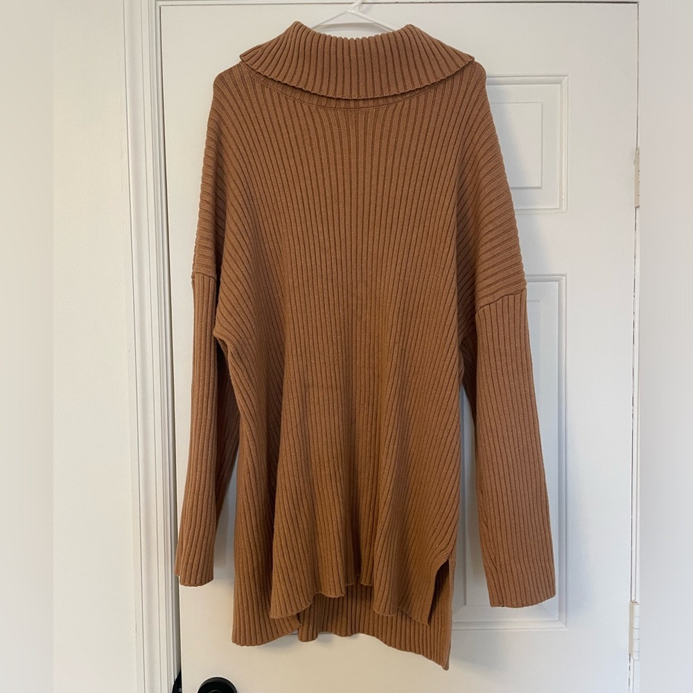 Brown Cowl Neck Sweater Dress